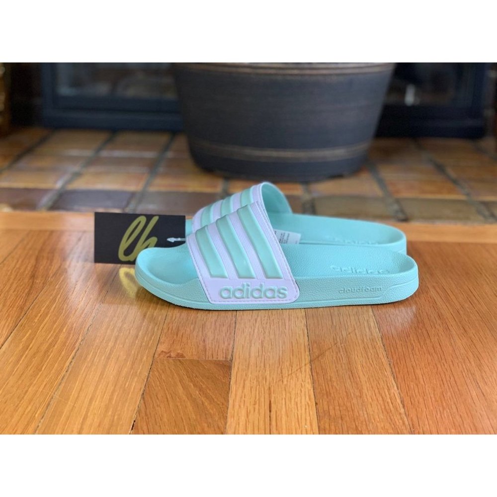 Size 7 Adidas Adilette Shower Slides "Teal White"